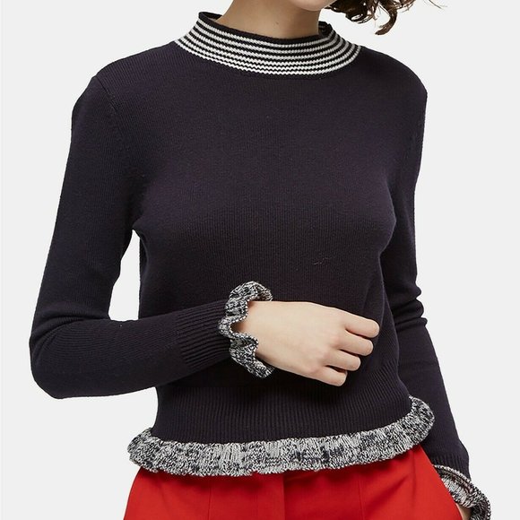 French Connection Women's Alexa Ruffle Trim Sweater Blue XS EUC - Picture 1 of 9